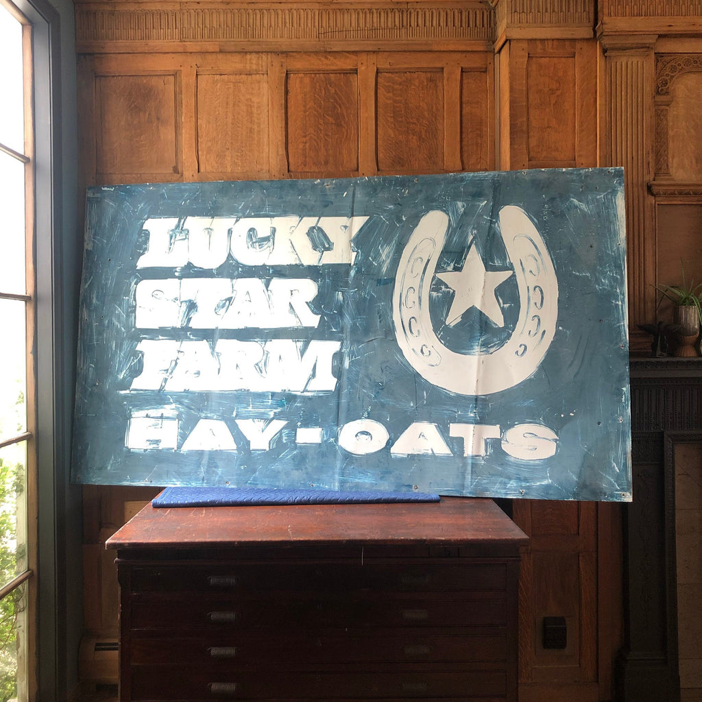 HUGE Vintage Farm Sign, Lucky Star Farm Sign, Horseshoe Sign, Vintage Hay Oats Sign, Farmhouse Sign, Industrial Sign