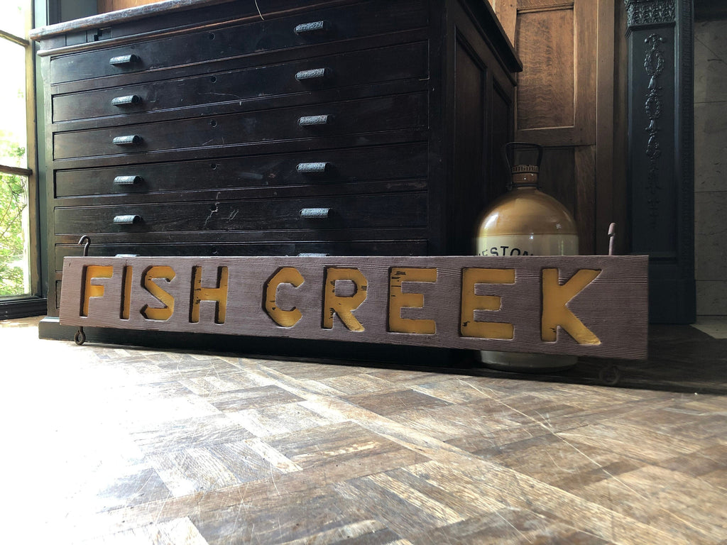 Vintage Fish Creek Sign, Authentic Wood Fishing Sign, Fish Creek Outdoor Sign, Vintage Hiking Sign, Rustic Sign