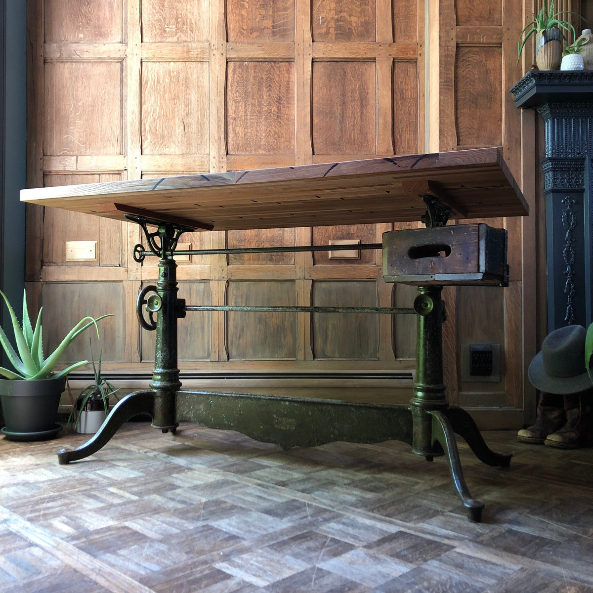 Antique Cast Iron Drafting Table, Industrial Dining Table, Vintage Sta