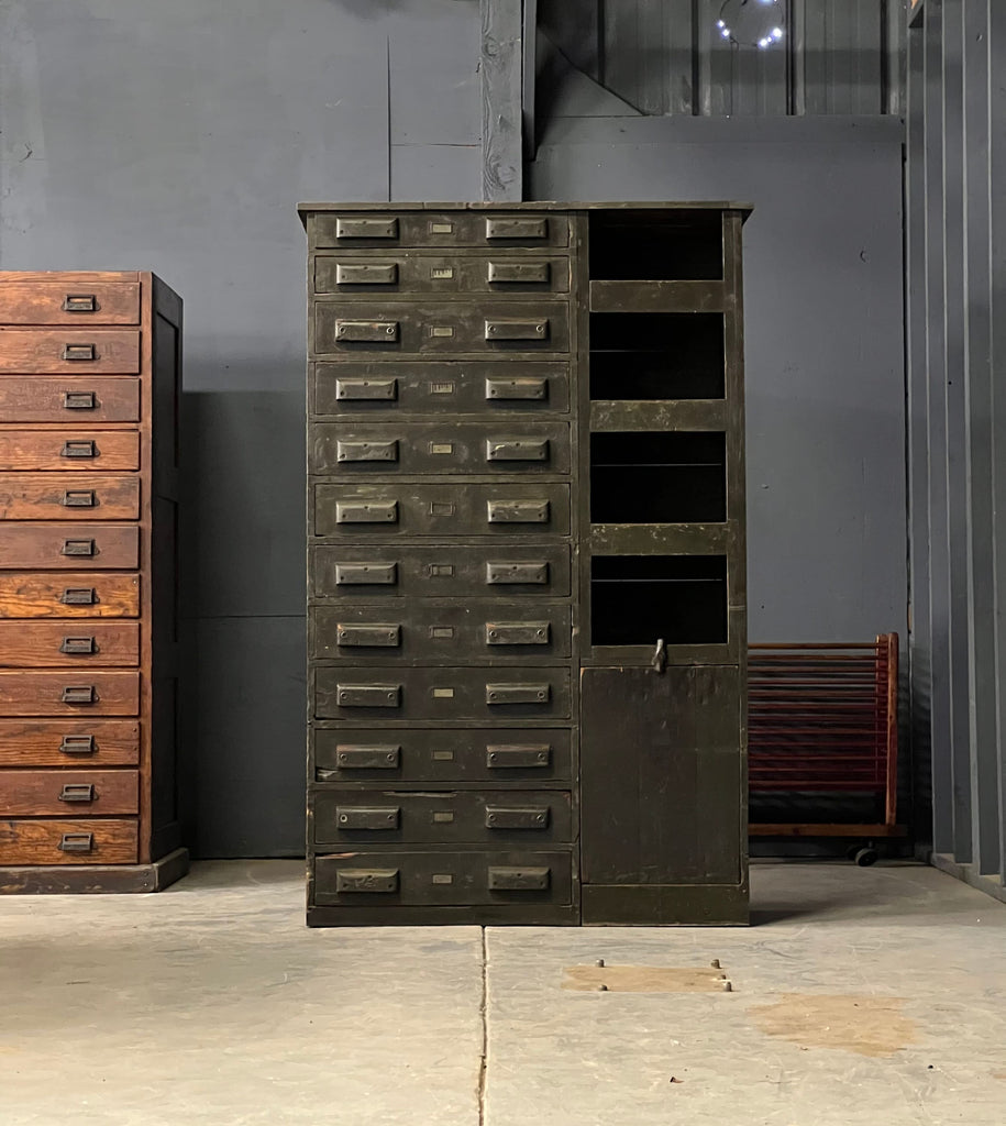 Tall Antique Parts Cabinet, Machinist Cabinet, Printers Cabinet, Large Wood Drawer Unit, Industrial Storage, Art Storage