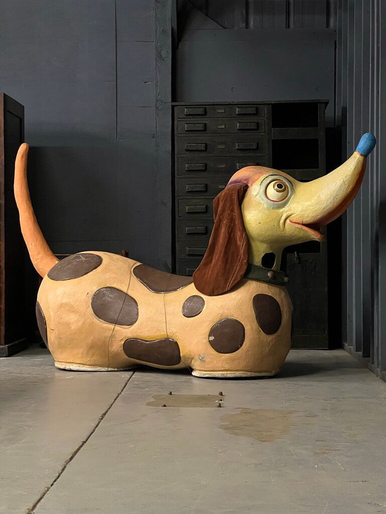 Large Vintage 2 person Parade Dog Costume, Paper Mache Wiener Dog Costume, Vintage Paper Mache Carnival Costume, Made in France