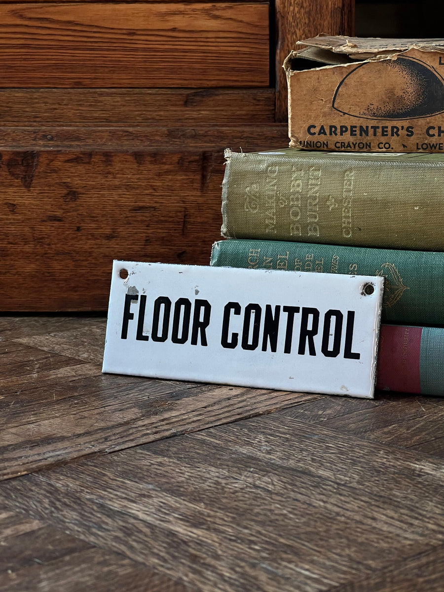 Vintage Factory Sign Floor Control Black And White Porcelain Sign I