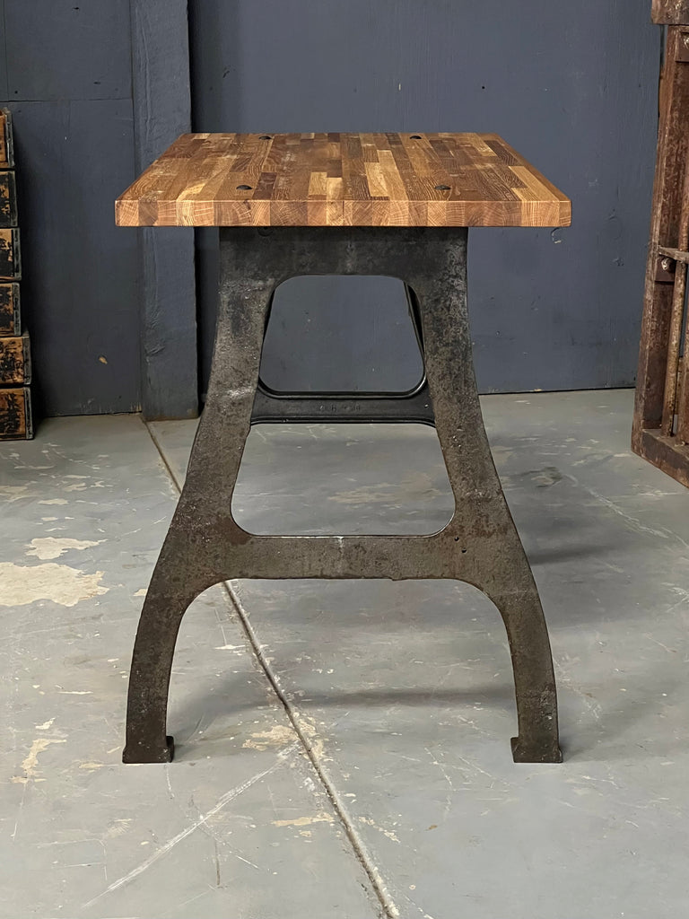 Antique Industrial Desk, Cast Iron Leg Desk, Industrial Computer Desk, Vintage Workbench Table