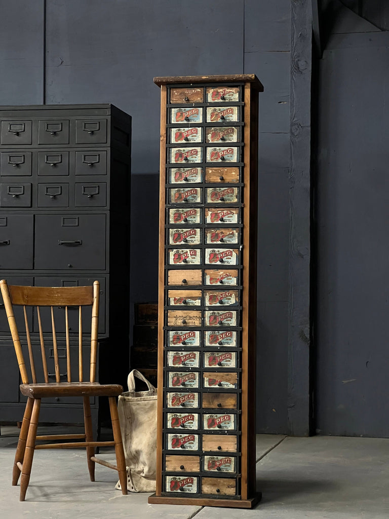 Antique Cigar Box Drawer Cabinet, Shoe Peg Cigar Boxes, Tall Folk Art Drawer Unit, Tall Multi Drawer Cabinet