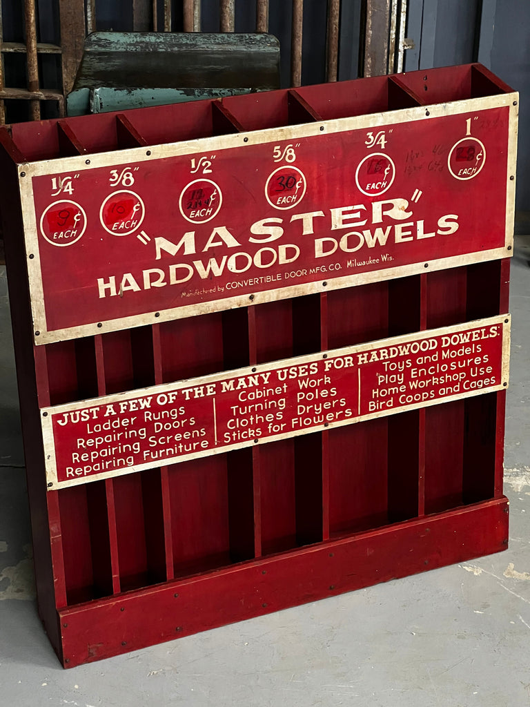 Vintage Wood Dowel Display, Master Hardwood Dowels, Hardware Store Display, Retail Display, Dowel Rack, Advertising Rack, Wood Dowel Holder