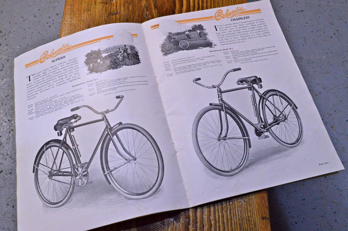 Vintage Columbia Bicycles Sales Catalog, 1920s Bicycle Advertising, Ea