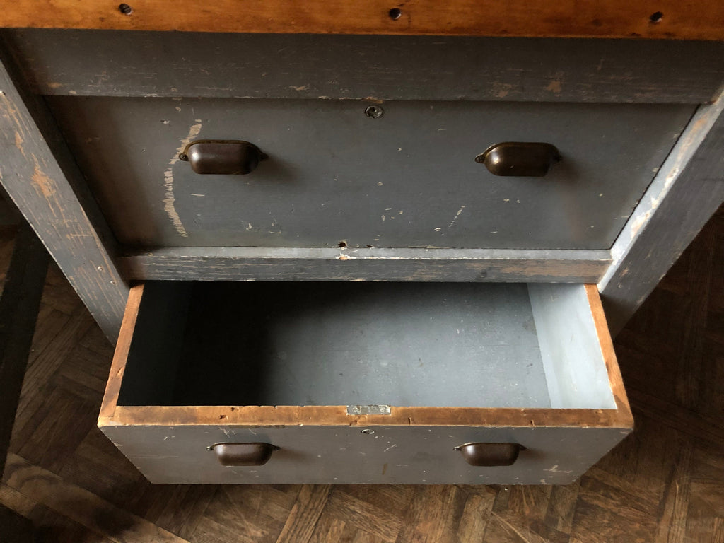 PAIR of Antique Industrial Tables, Butcher Block Workbench Side Tables, Industrial Coffee Table, Vintage Industrial Side Tables