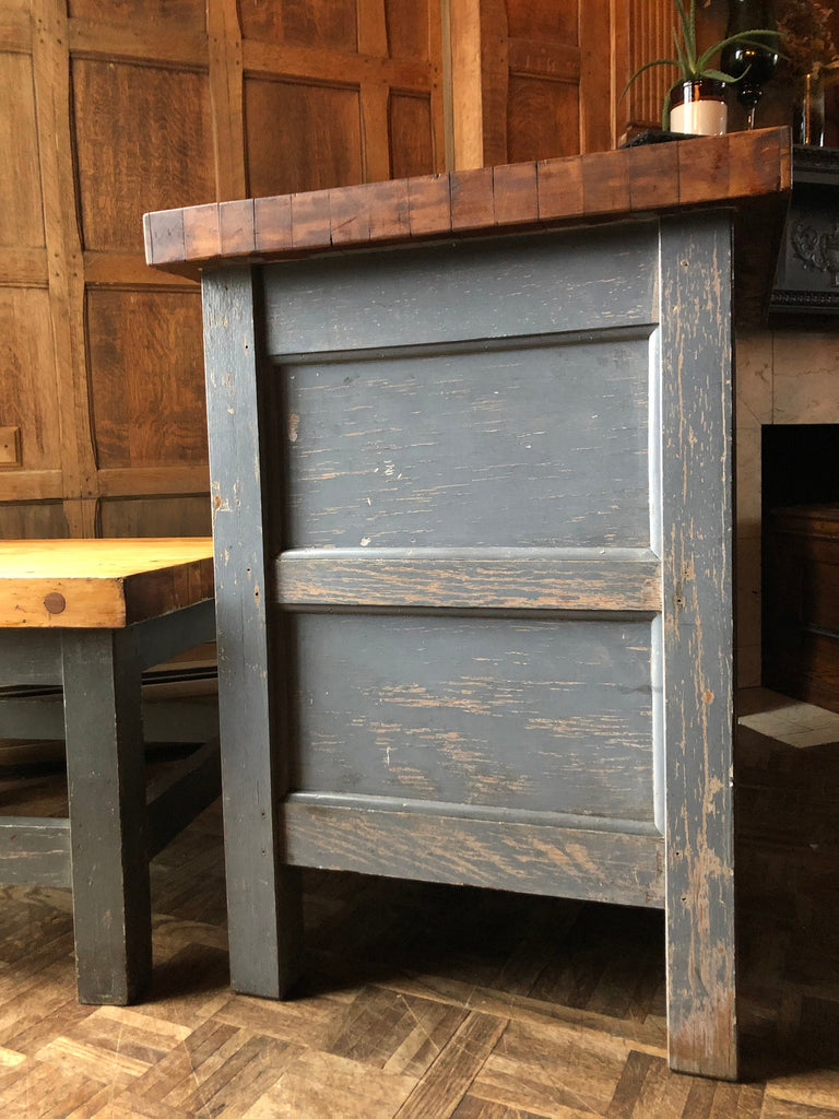 PAIR of Antique Industrial Tables, Butcher Block Workbench Side Tables, Industrial Coffee Table, Vintage Industrial Side Tables