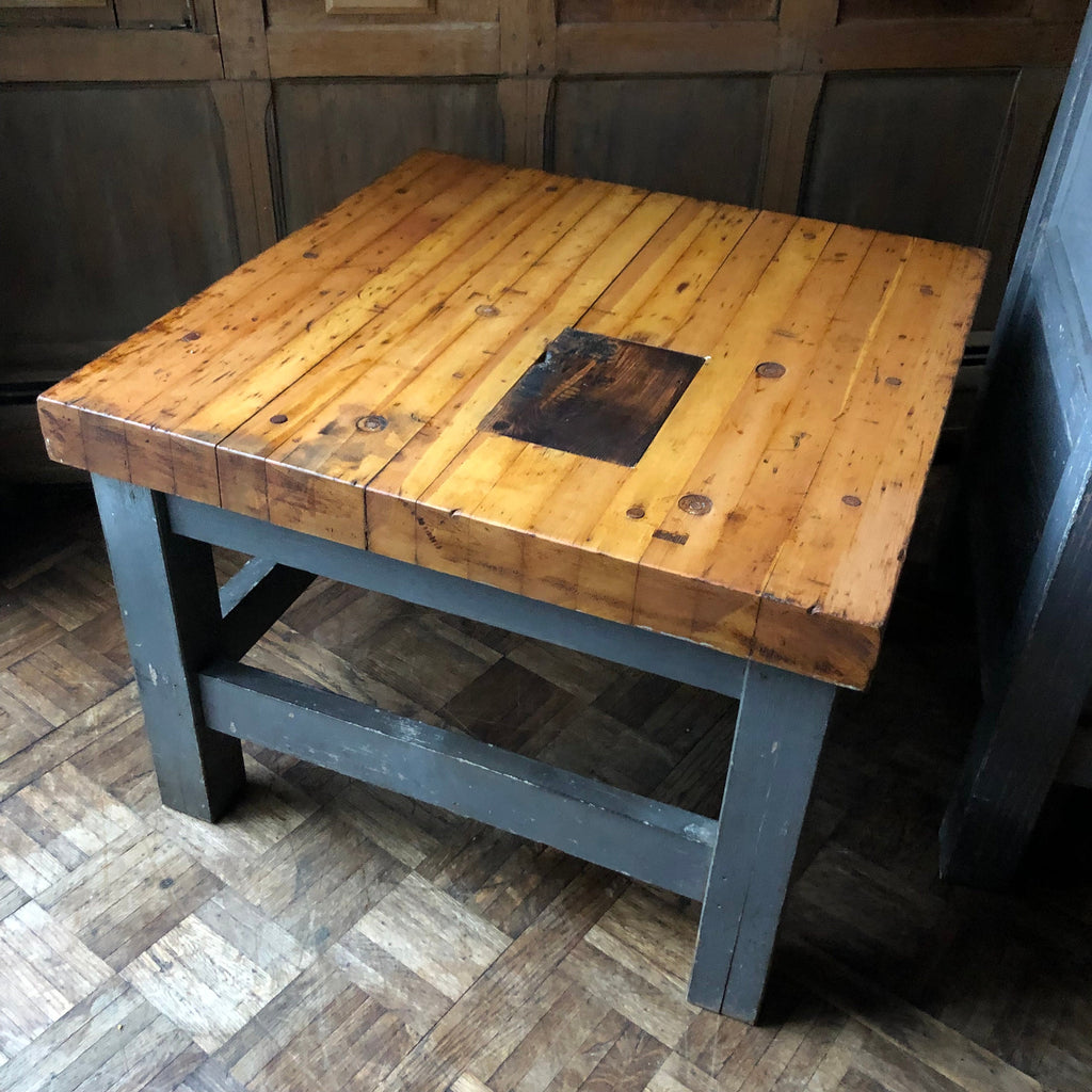 PAIR of Antique Industrial Tables, Butcher Block Workbench Side Tables, Industrial Coffee Table, Vintage Industrial Side Tables