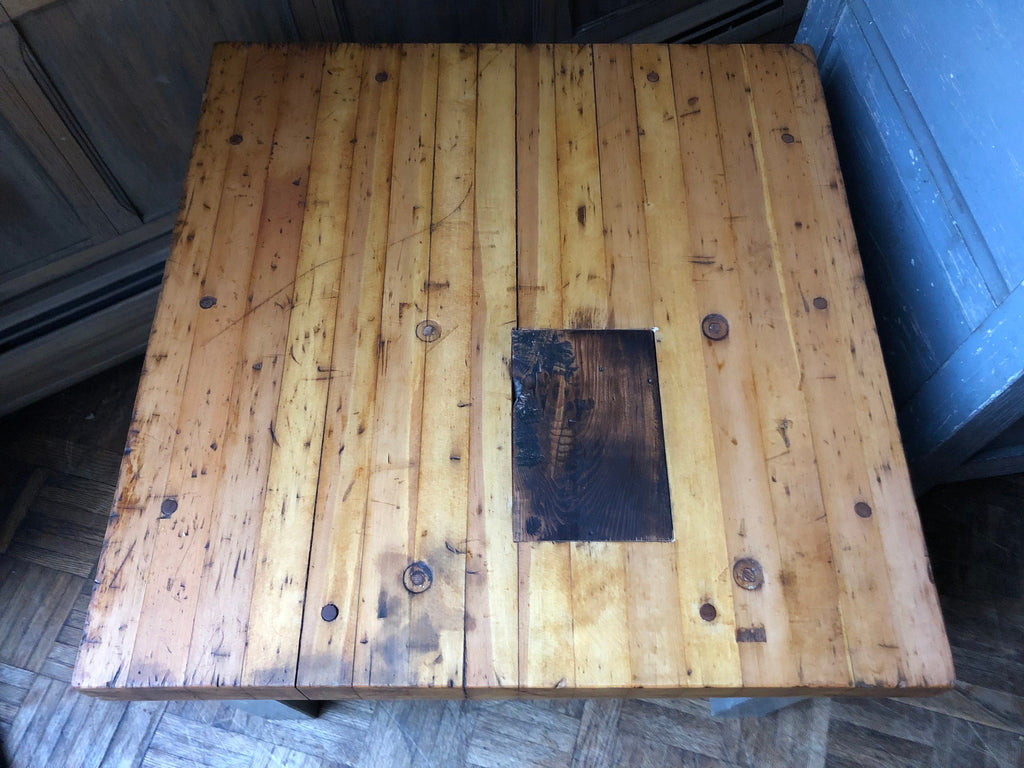 PAIR of Antique Industrial Tables, Butcher Block Workbench Side Tables, Industrial Coffee Table, Vintage Industrial Side Tables