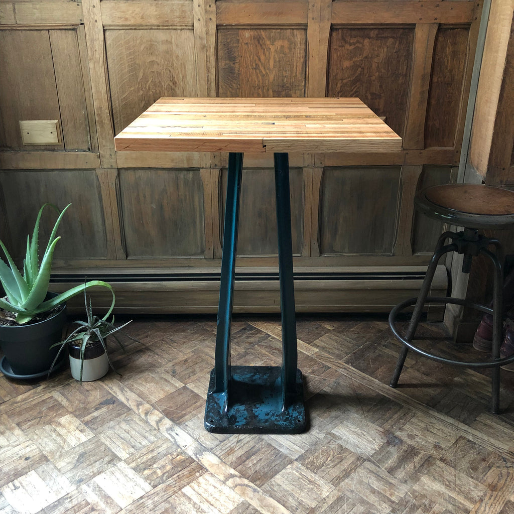 Antique Pedestal Table, Reclaimed Metal And Wood
