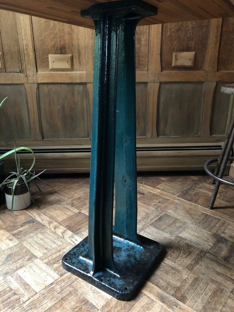Antique Pedestal Table, Reclaimed Metal And Wood