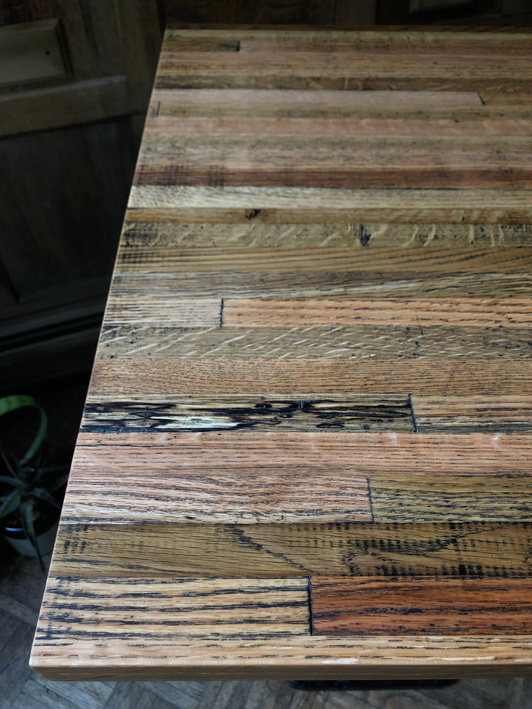 Antique Pedestal Table, Reclaimed Metal And Wood