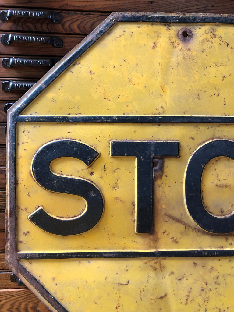 Pair Of 1940s Yellow Stop Signs, 24” Stop Sign, Vintage Stop Sign, Road Signs, Yellow Street Sign, Vintage Signs