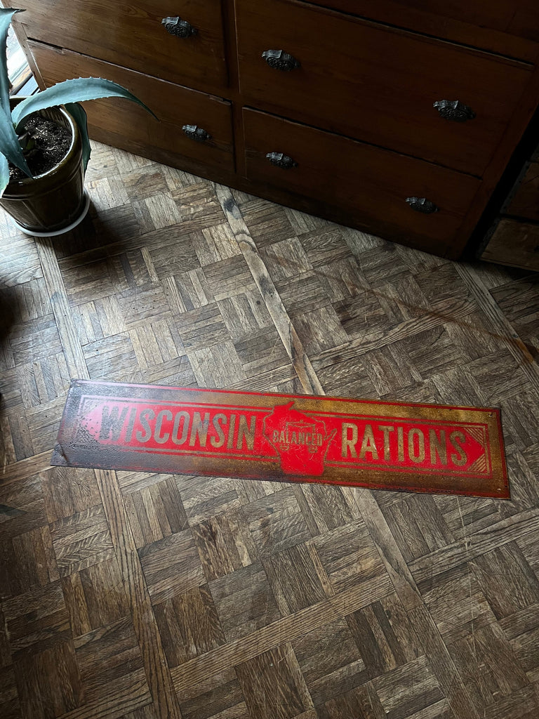 Vintage Wisconsin Rations Sign, Wisconsin State Sign, Wisconsin Red and Rust Sign, Industrial Decor