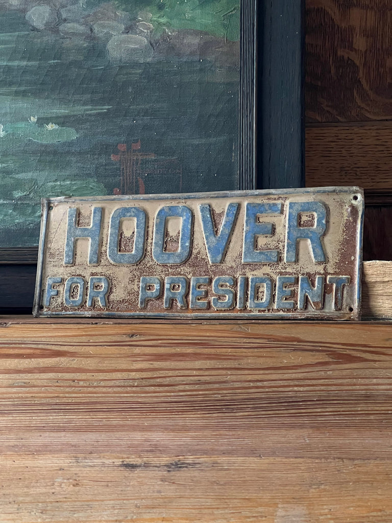 Antique License Plate Topper, Hoover For President License Plate, 1920s Political Election Campaign License Plate