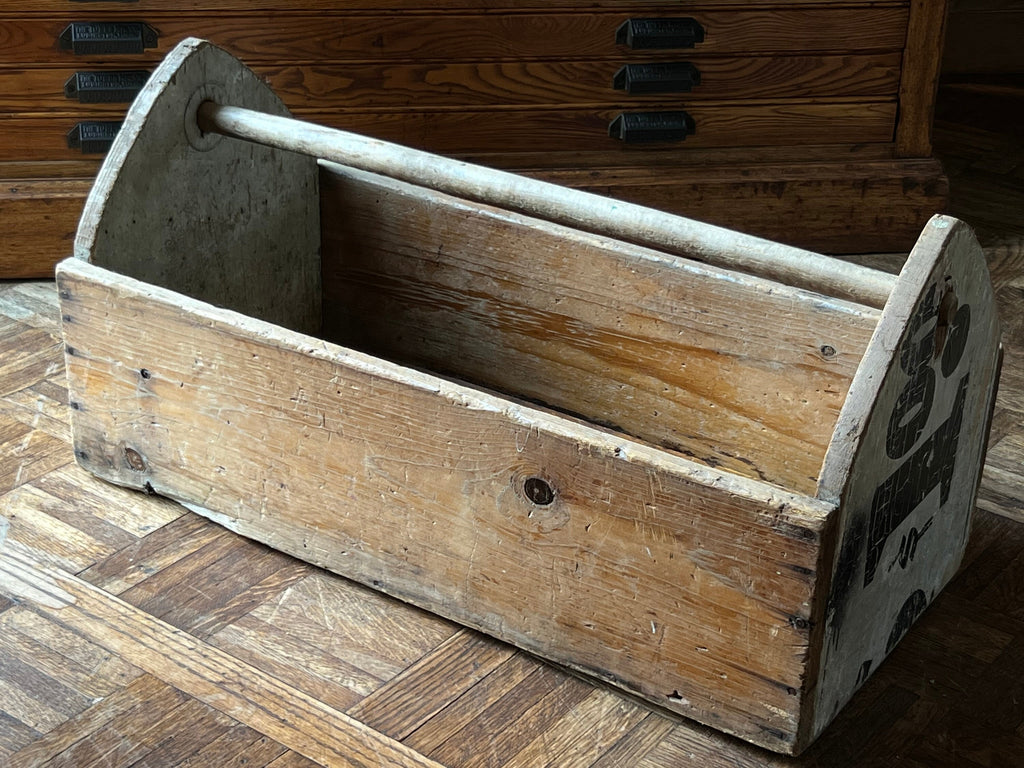 Large Antique Tool Caddy, Wooden Tool Caddy, Handmade Wood Tool Box, Rustic Wooden Toolbox, Wood Tool Tote, Carpenters Tool Box