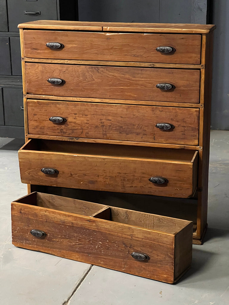 Antique Primitive Drawer Unit, Narrow Wood Drawer Unit, Rustic 6 Drawer Wood Dresser, Primitive Entryway Furniture