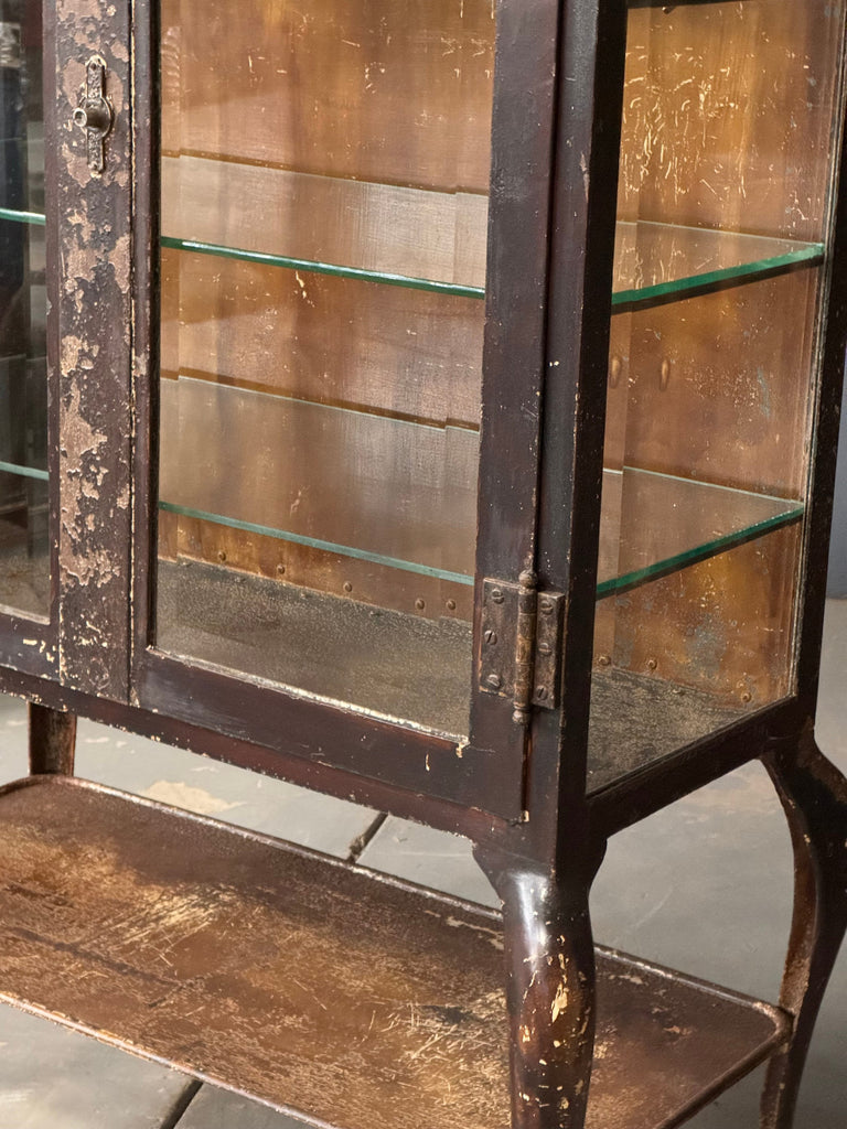 Antique Medical Cabinet, Industrial Medical Cabinet With Cabriole Legs, Cast Iron and Glass Display Cabinet, Dental Cabinet