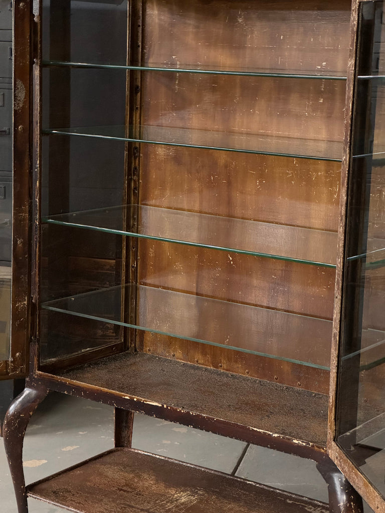 Antique Medical Cabinet, Industrial Medical Cabinet With Cabriole Legs, Cast Iron and Glass Display Cabinet, Dental Cabinet