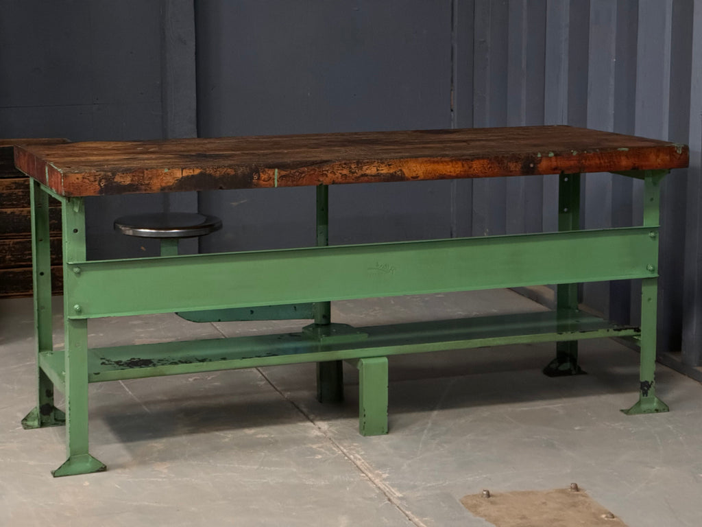 Large Workbench Table RESERVED - Large Industrial Workbench Table With Swing Arm Seat, Indus ...