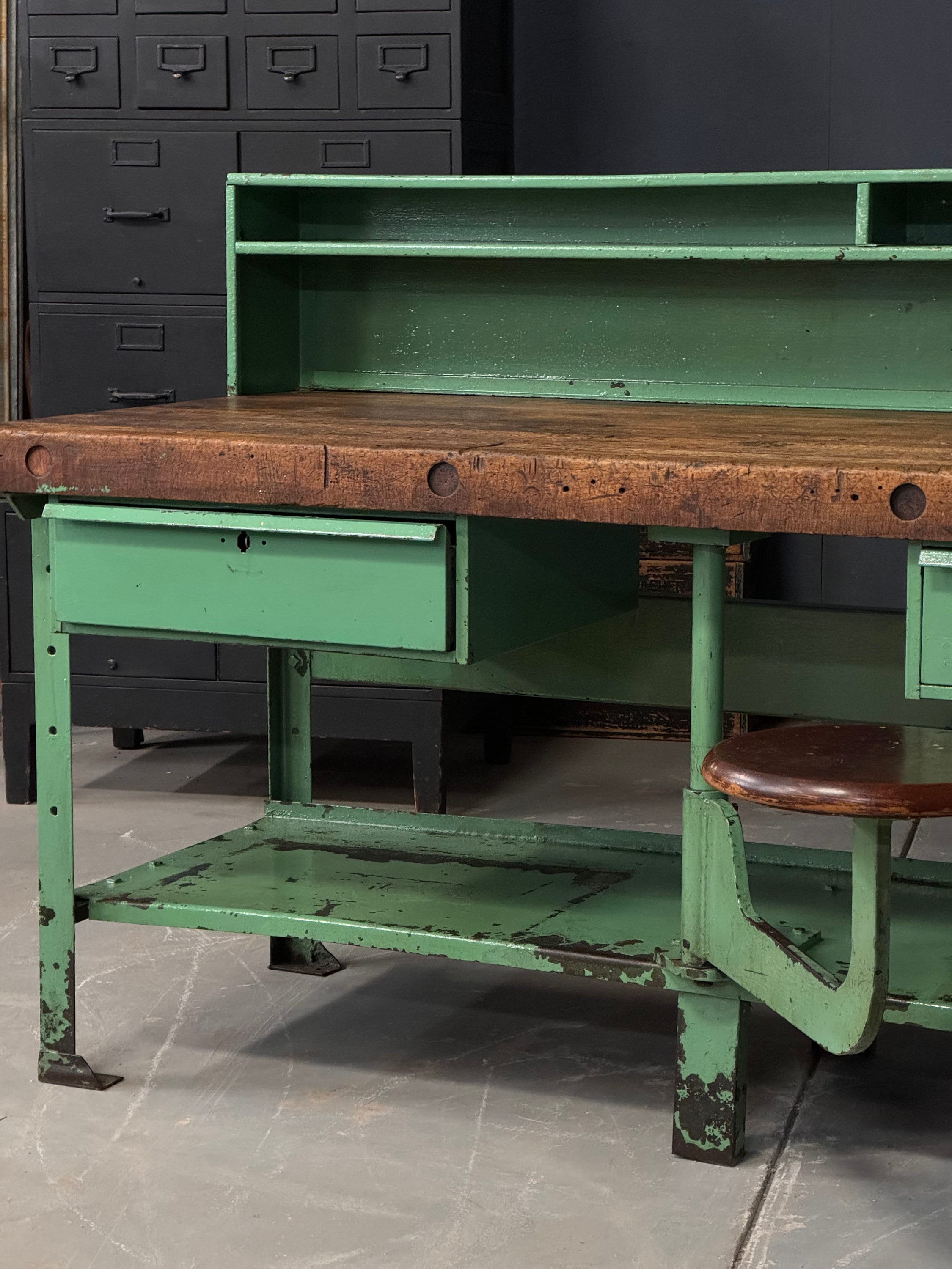 Workbe Table Antique Wood And Metal Workbench, Table With Butcher Block Top, Workbe ...