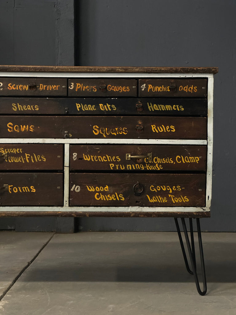 Large Antique Tool Chest, Machinist Toolbox, Handmade Wooden Tool Chest, Wood Toolbox, Industrial Storage, Wood Drawer Cabinet