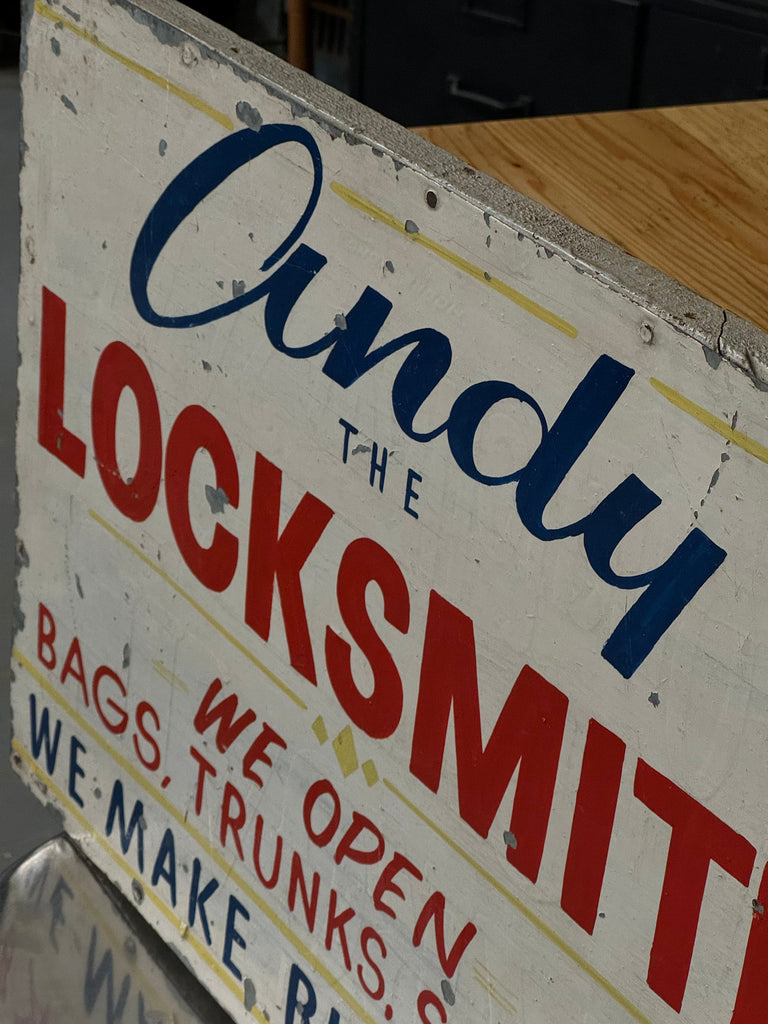 Vintage Locksmith Sign, Vintage Trade Sign, Andy The Locksmith, Hand Painted Trade Sign, Repair Shop Sign, Industrial Shop Sign