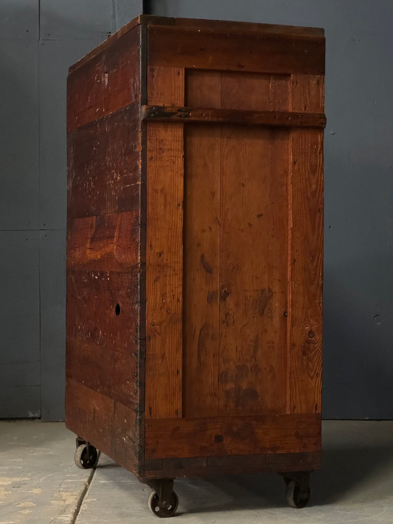 Antique Material Rack Shelving, Rolling Industrial Factory Cart, Industrial Shelving, Wood Shelving Unit on Casters, Vinyl Shelf