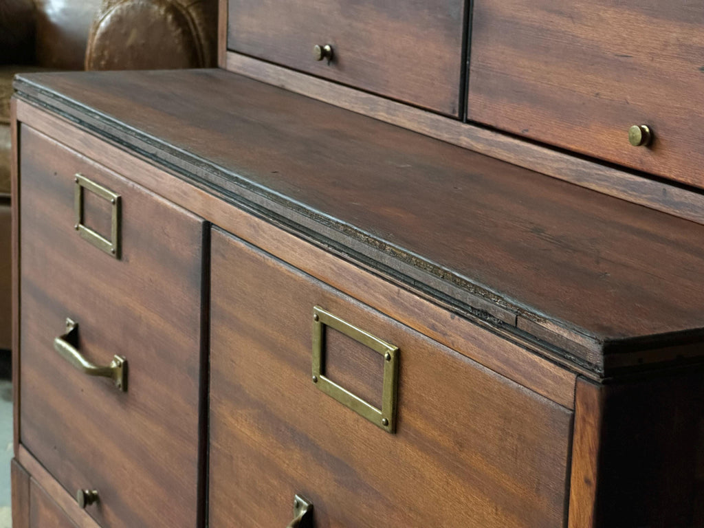 Antique Wood File Cabinet, Stacking Card Catalog, Card File Cabinet, Step Back Wood File Cabinet, Multi Drawer Unit