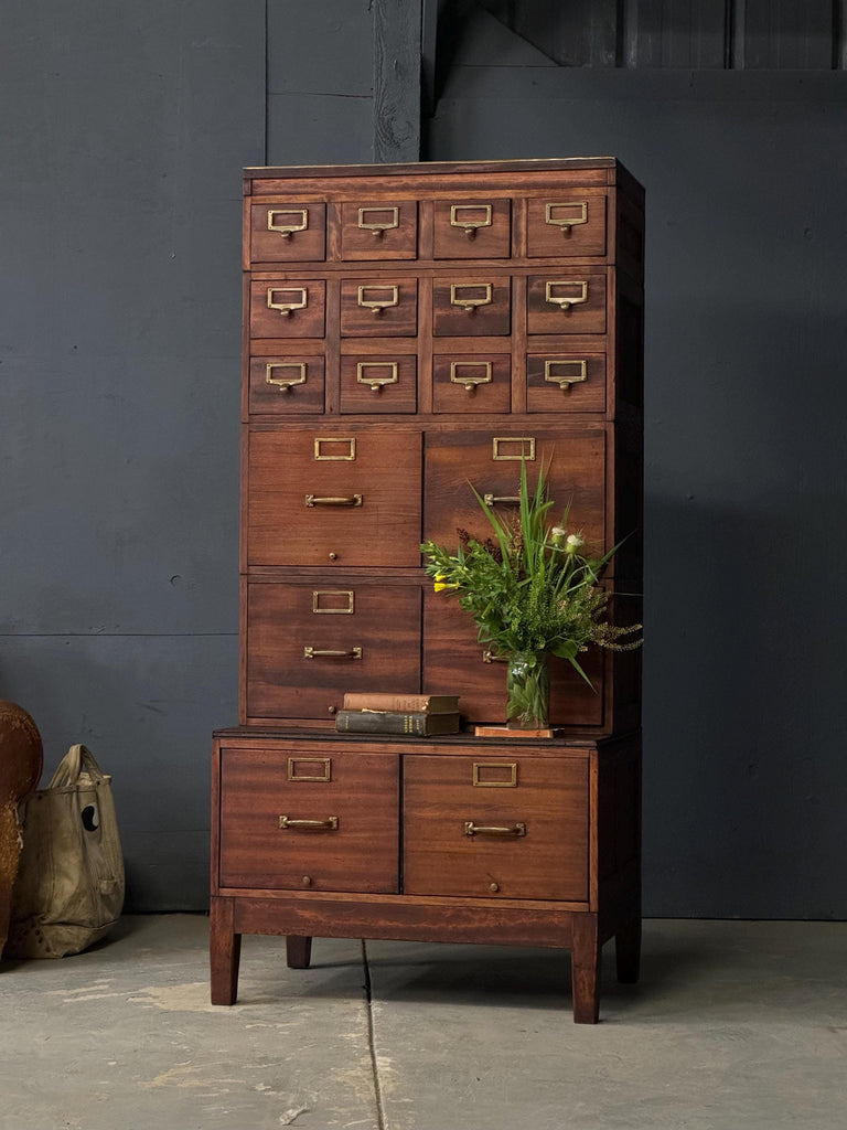 Antique Wood File Cabinet, Stacking Card Catalog, Card File Cabinet, Step Back Wood File Cabinet, Multi Drawer Unit