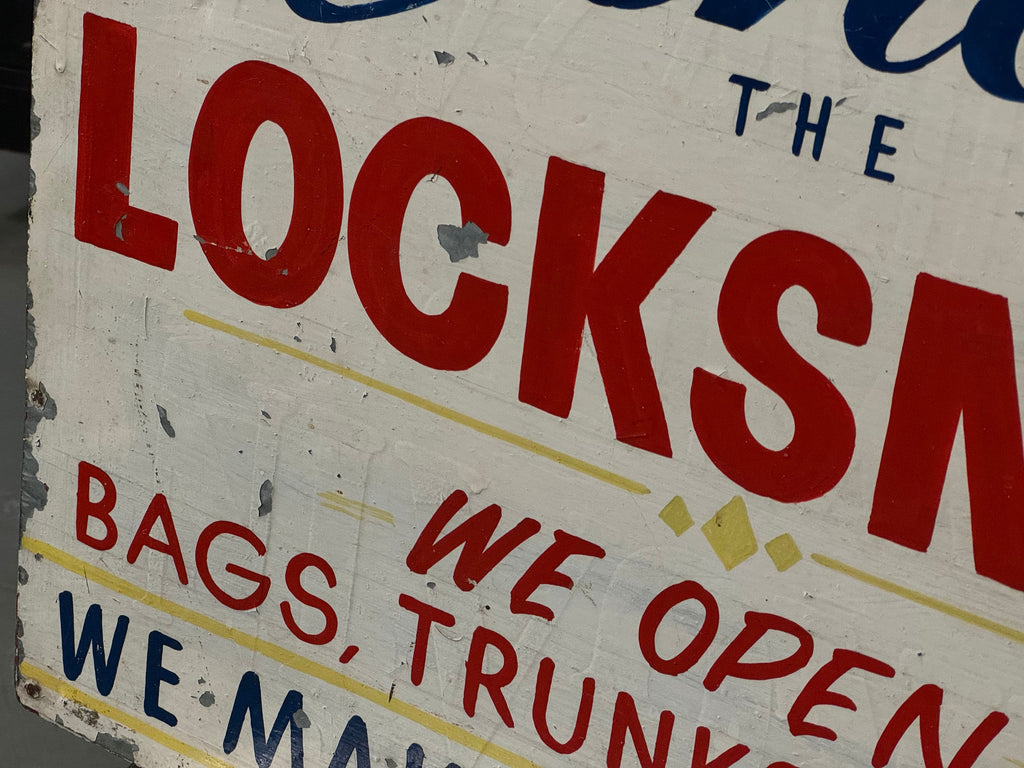 Vintage Locksmith Sign, Vintage Trade Sign, Andy The Locksmith, Hand Painted Trade Sign, Repair Shop Sign, Industrial Shop Sign