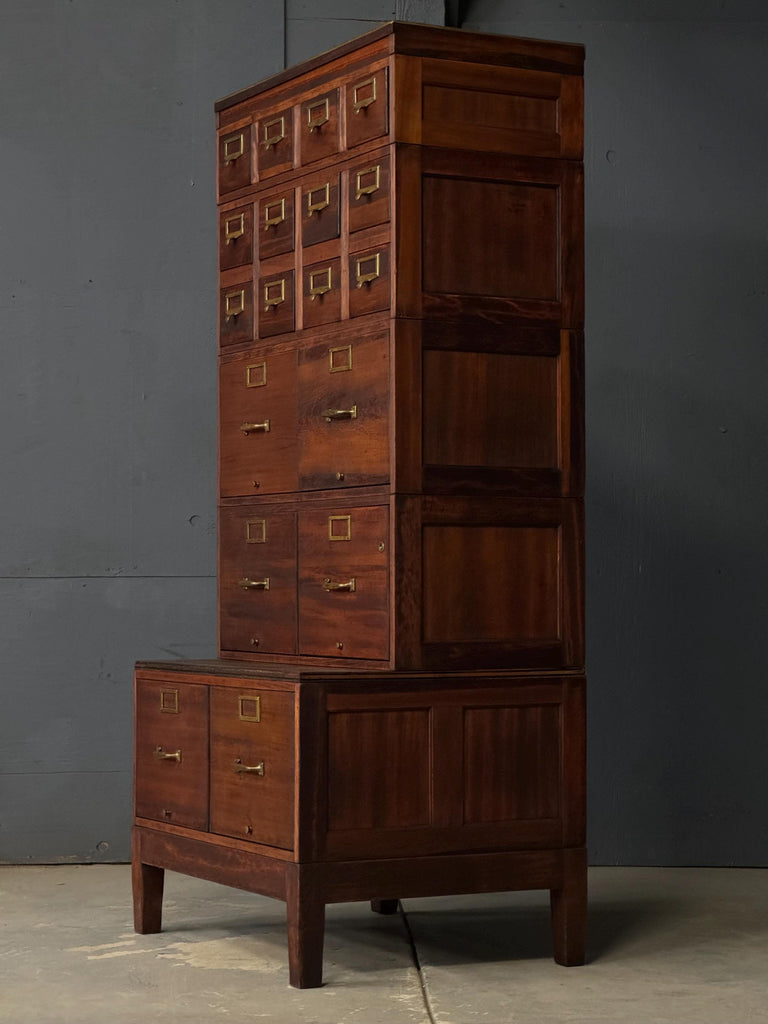 Antique Wood File Cabinet, Stacking Card Catalog, Card File Cabinet, Step Back Wood File Cabinet, Multi Drawer Unit