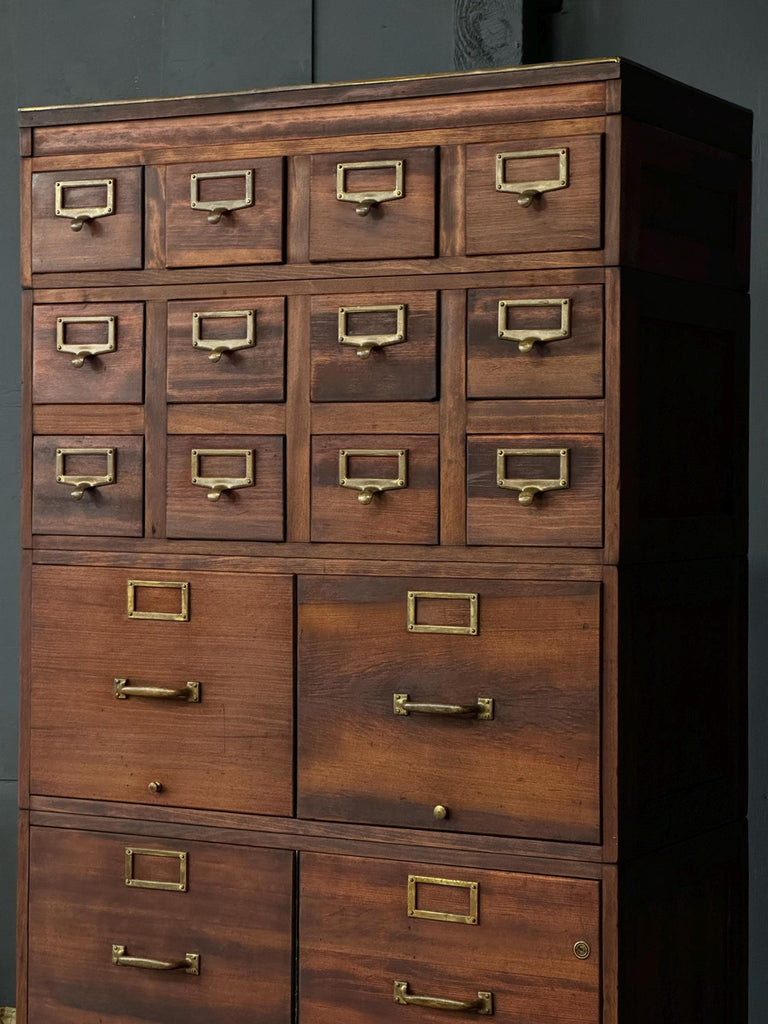 Antique Wood File Cabinet, Stacking Card Catalog, Card File Cabinet, Step Back Wood File Cabinet, Multi Drawer Unit