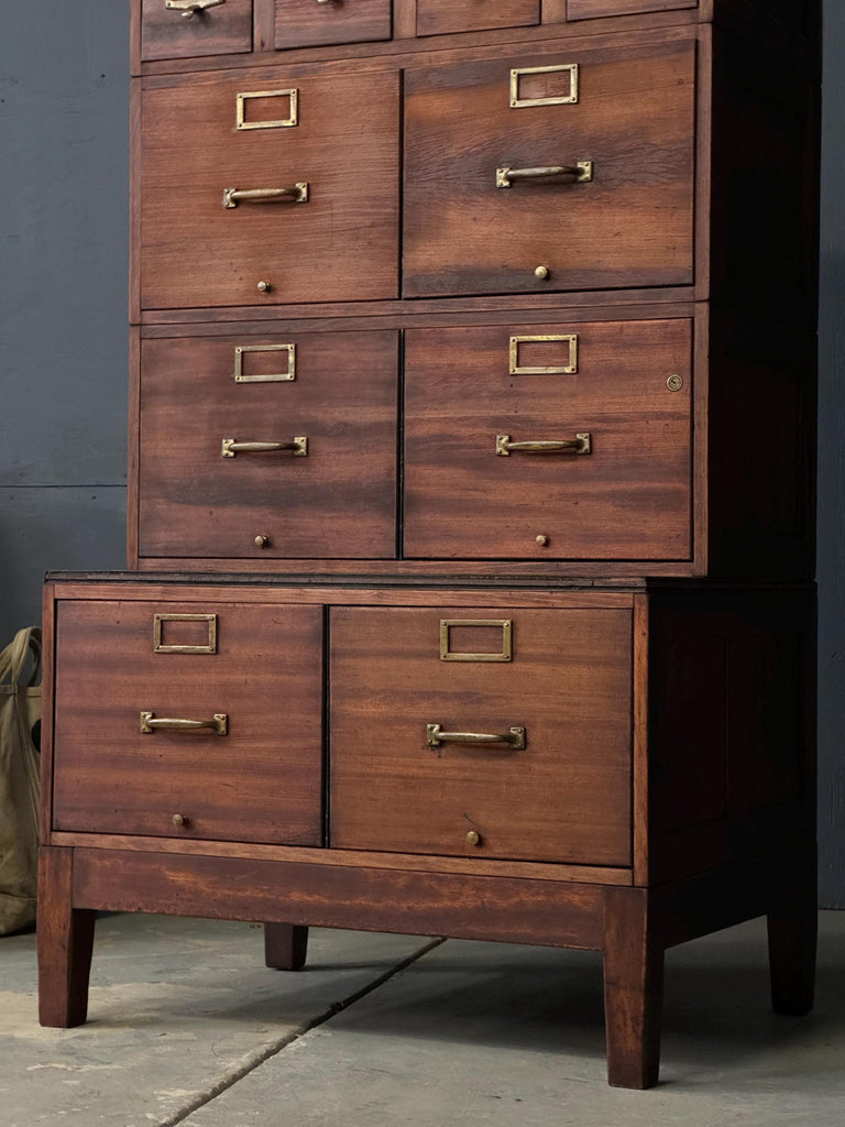 Antique Wood File Cabinet, Stacking Card Catalog, Card File Cabinet, Step Back Wood File Cabinet, Multi Drawer Unit