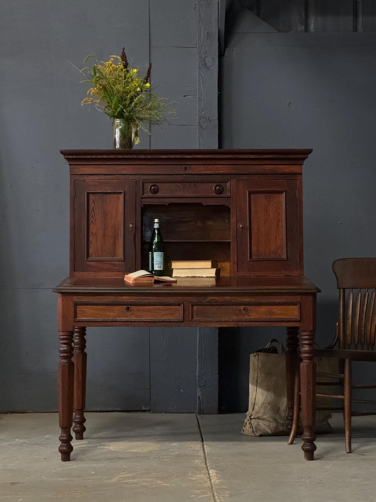 Large Antique Desk, Plantation Desk, Postmasters Desk, Wood Desk, Antique Desk With Storage