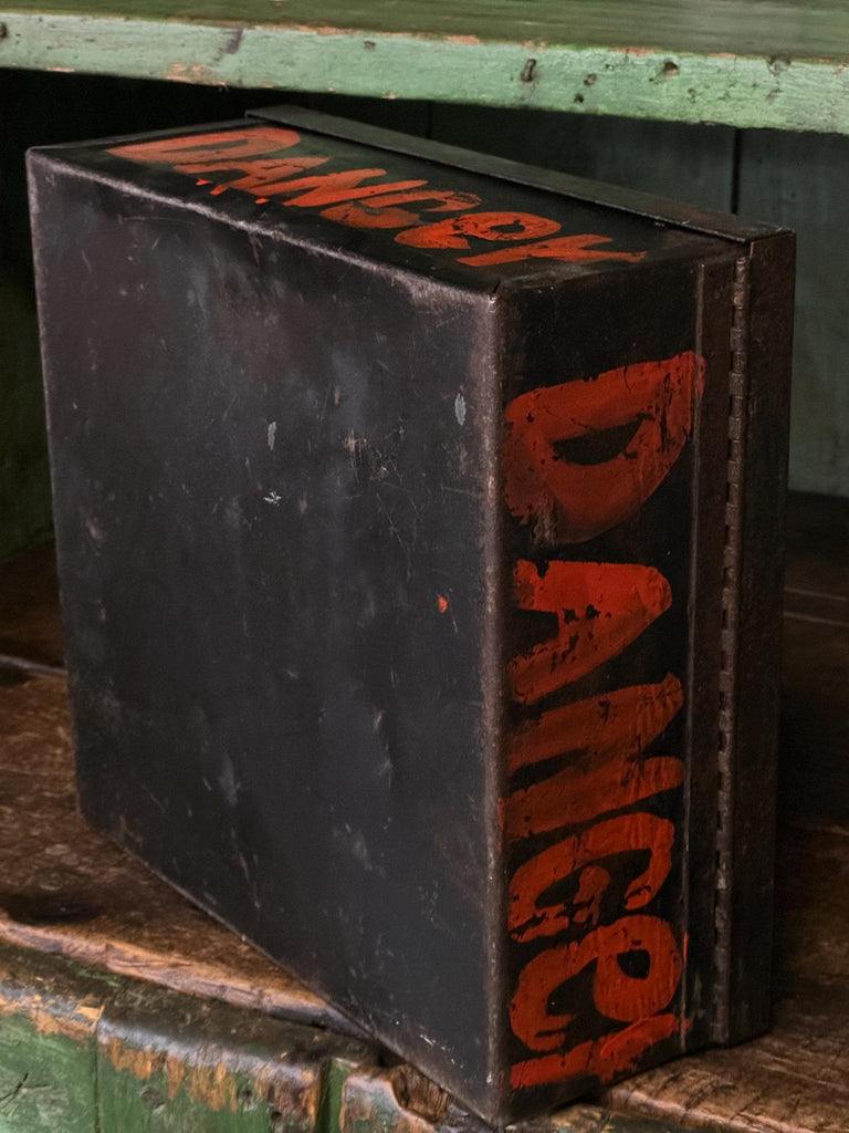 Antique Dynamite Box, Danger Dynamite Caps Lock Box, Explosives Box, Industrial Storage Decor