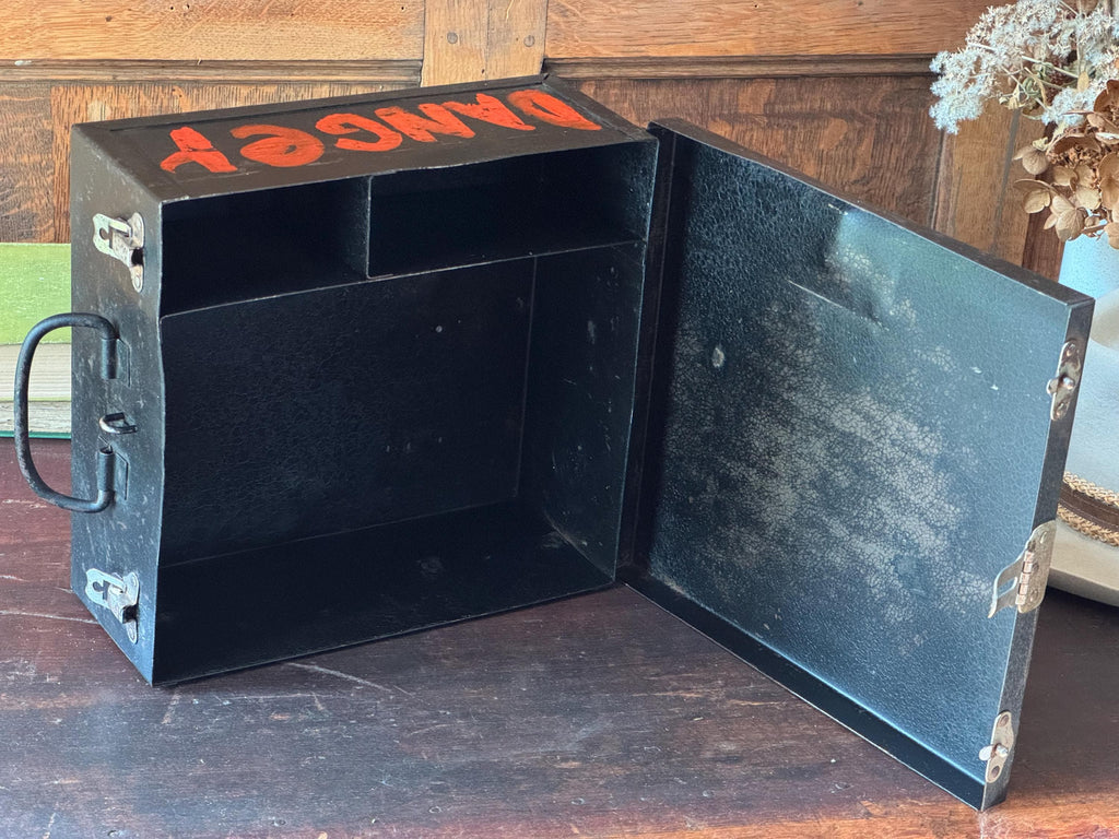 Antique Dynamite Box, Danger Dynamite Caps Lock Box, Explosives Box, Industrial Storage Decor