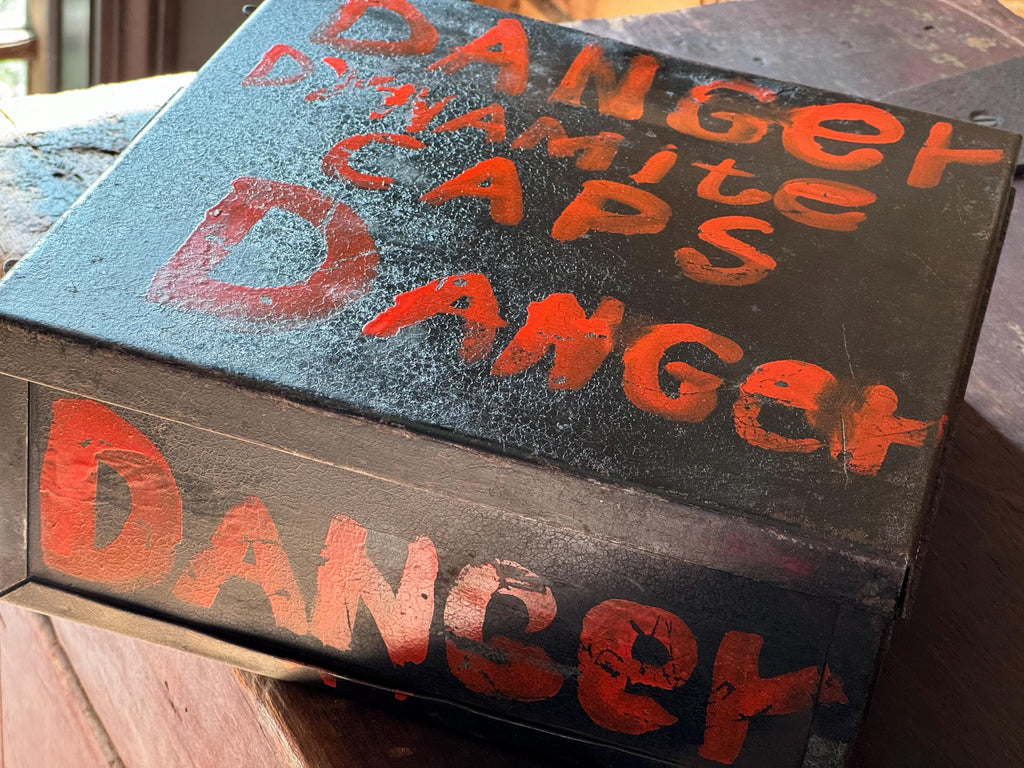 Antique Dynamite Box, Danger Dynamite Caps Lock Box, Explosives Box, Industrial Storage Decor