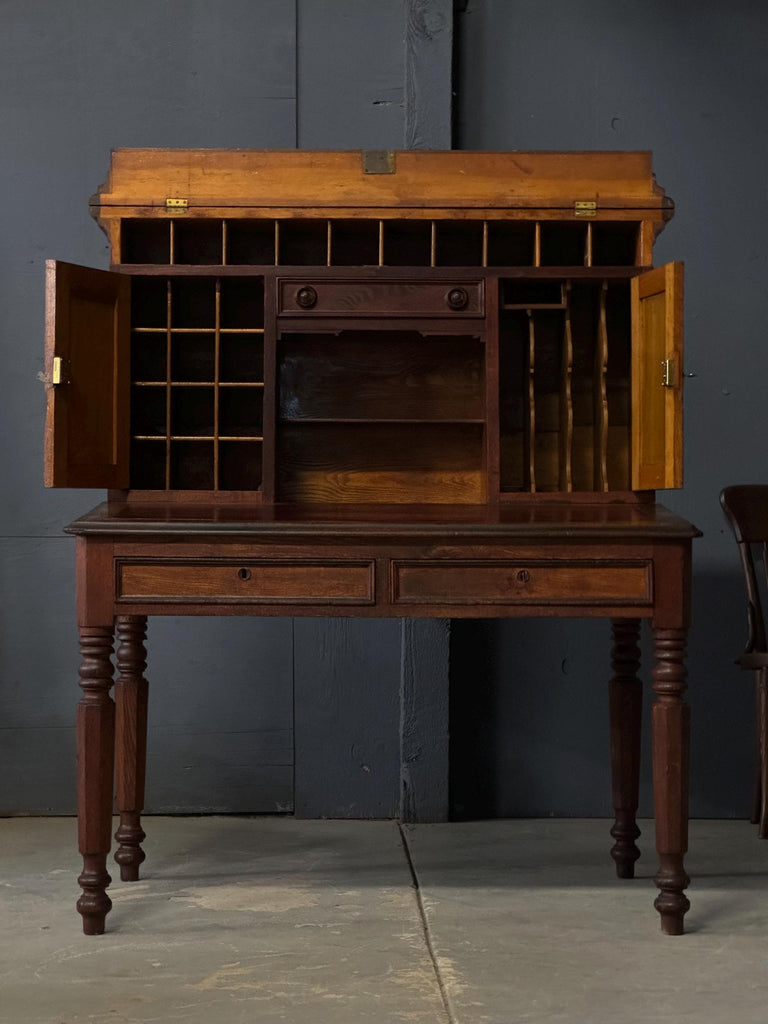 Large Antique Desk, Plantation Desk, Postmasters Desk, Wood Desk, Antique Desk With Storage