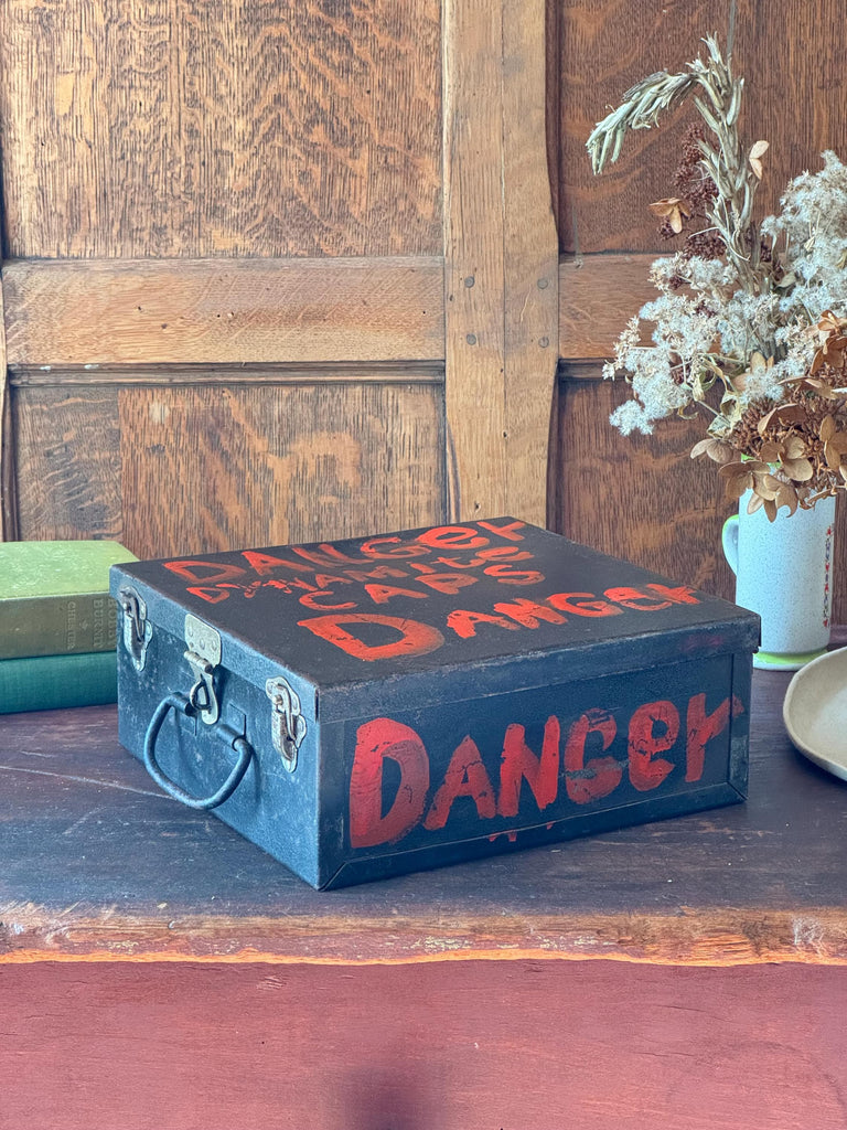 Antique Dynamite Box, Danger Dynamite Caps Lock Box, Explosives Box, Industrial Storage Decor