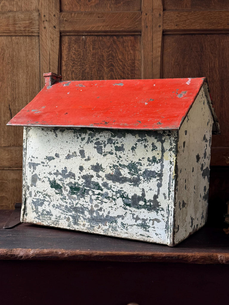 Large Antique Folk Art Mailbox, Folk Art House, Handmade Metal Cabin Mailbox, Industrial Farmhouse Decor