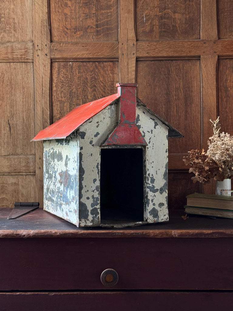 Large Antique Folk Art Mailbox, Folk Art House, Handmade Metal Cabin Mailbox, Industrial Farmhouse Decor