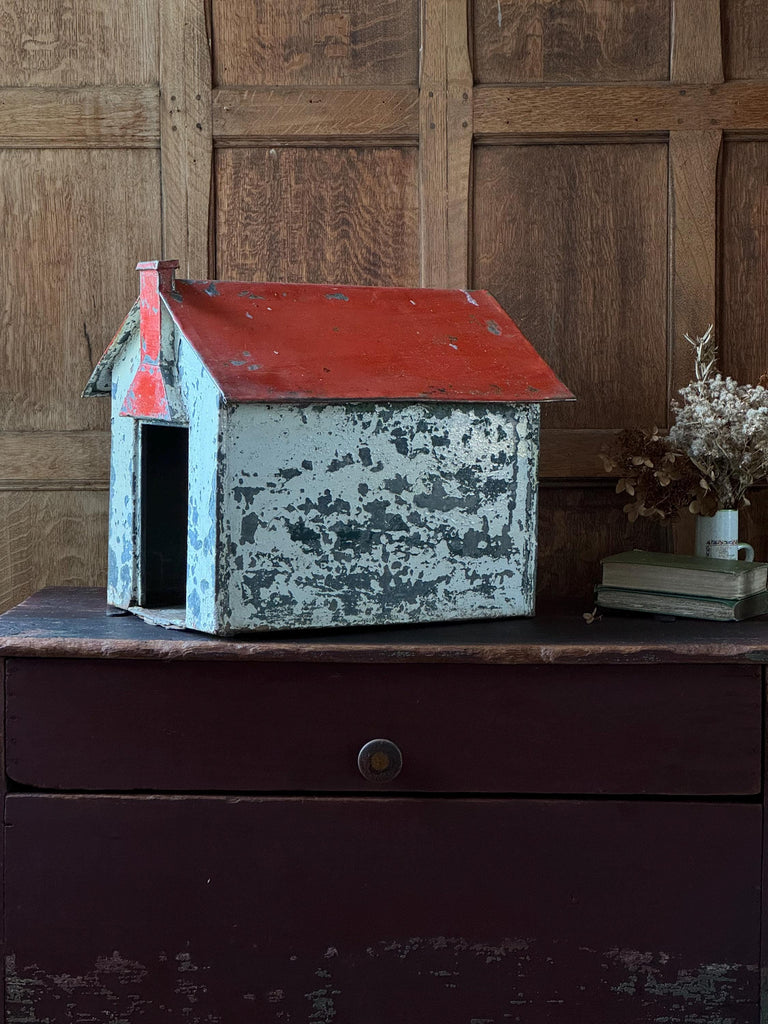 Large Antique Folk Art Mailbox, Folk Art House, Handmade Metal Cabin Mailbox, Industrial Farmhouse Decor