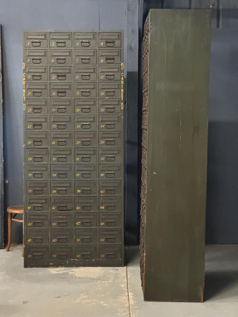 PAIR Of LARGE Antique Parts Cabinets, Wood Machinist Cabinet, Antique Drawer Unit, File Cabinet, Industrial Storage