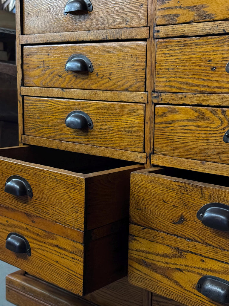 Antique Wood Drawer Unit, Small Apothecary Cabinet, General Store Drawer Cabinet