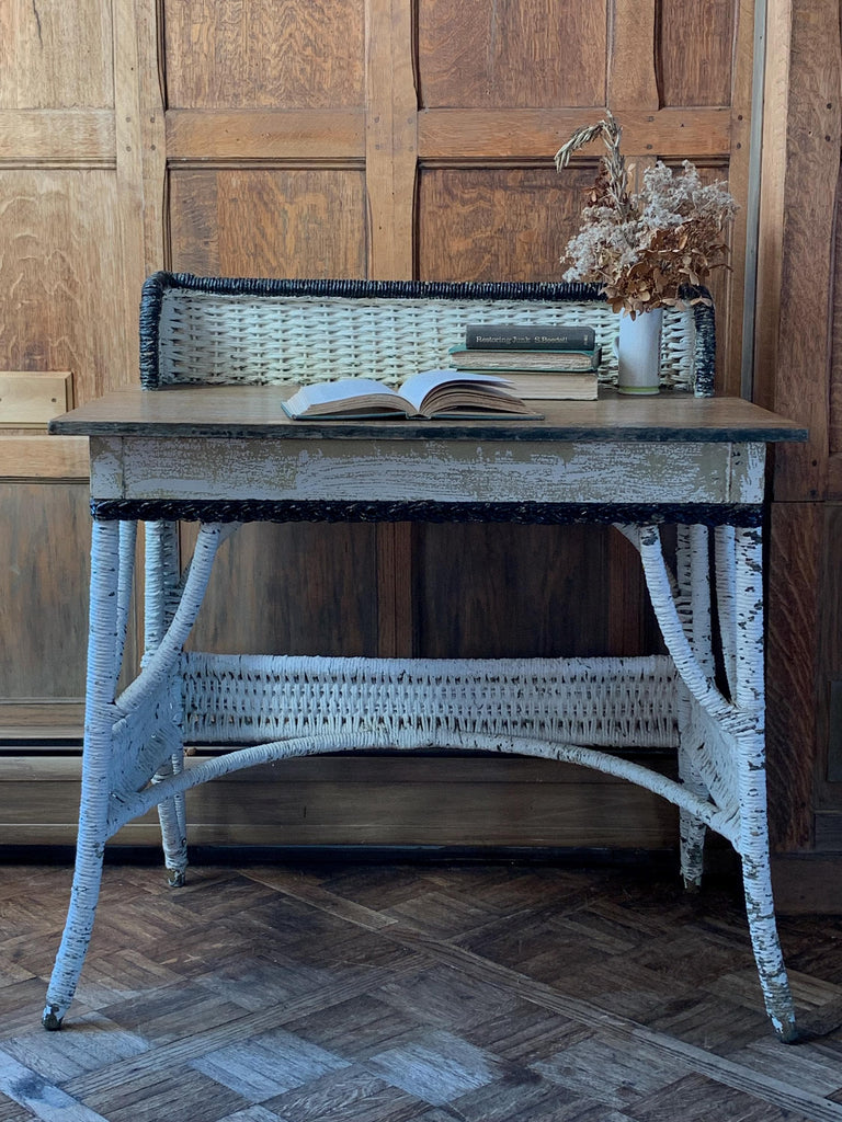 Antique Wicker Desk, Rattan Desk, Wicker Table, Wicker Vanity, Dressing Table, Antique Secretary, Entryway Rattan Table, Writing Table