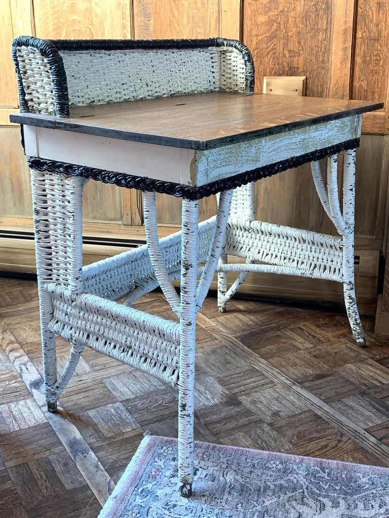 Antique Wicker Desk, Rattan Desk, Wicker Table, Wicker Vanity, Dressing Table, Antique Secretary, Entryway Rattan Table, Writing Table