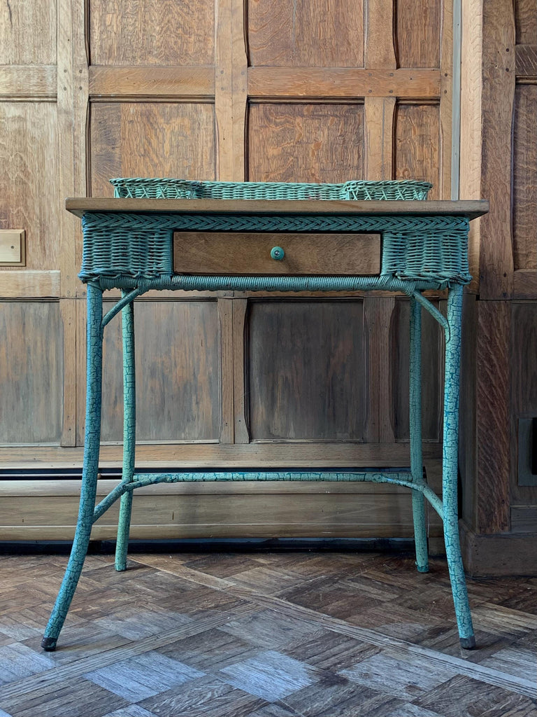 Antique Wicker Desk, Rattan Desk, Rattan Table, Wicker Table, Wicker Vanity, Dressing Table, Antique Secretary, Entryway Table