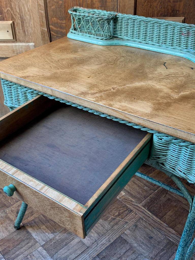 Antique Wicker Desk, Rattan Desk, Rattan Table, Wicker Table, Wicker Vanity, Dressing Table, Antique Secretary, Entryway Table